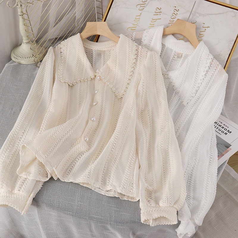 Áo Sơ Mi Trắng Nữ Kiểu, Áo Sơ Mi Cổ Đức Đính Ngọc Hàng Quảng Châu Cao Cấp Latis Store