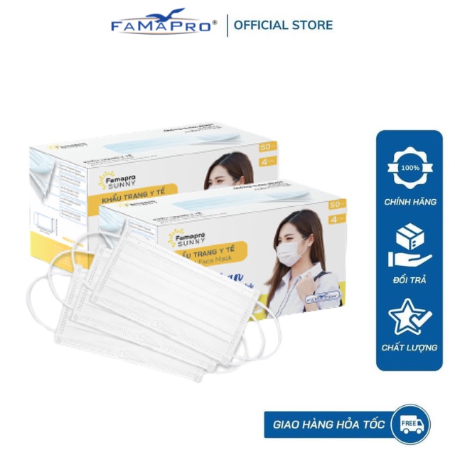 [SUNNY- COMBO 2- HỘP 50 CÁI] Khẩu trang y tế kháng khuẩn 4 lớp Famapro Sunny (50 cái/ hộp)