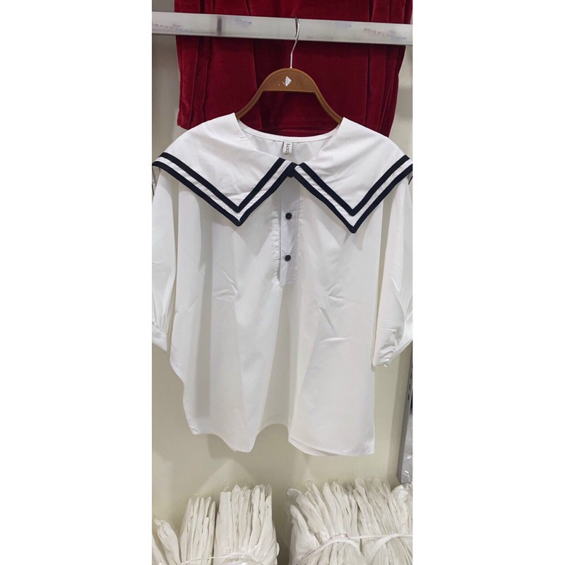 freeship Áo Sơ Mi Nữ Thủy Thủ , Áo Sơmi Trắng Nữ Cổ Phối Màu F012 | BigBuy360 - bigbuy360.vn