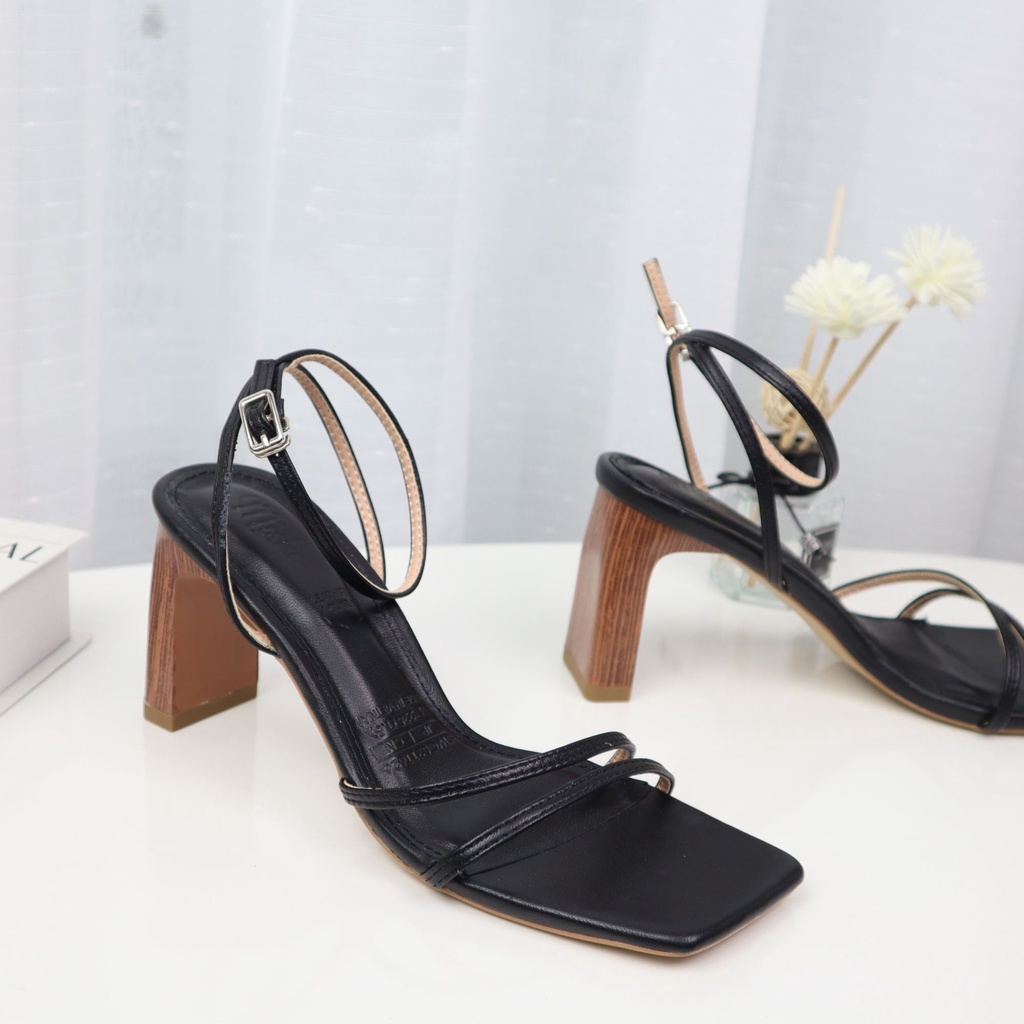 Giày sandal cao gót nữ dây mảnh thời trang gót vuông giả gỗ cao 8cm đi làm đi học Cillie 1070