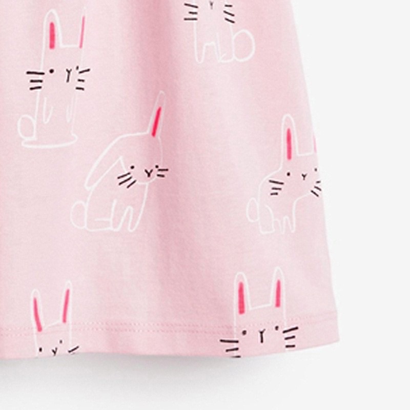 Váy mùa hè Little Maven hồng phấn váy cộc tay bé gái họa tiết mèo siêu xinh