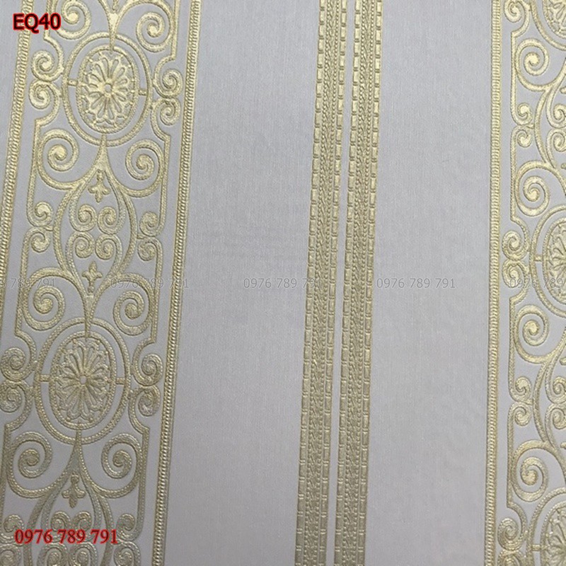 Giấy Dán Tường Đức Cao Cấp Dải Dọc Hoa Tân Cổ Điển 3D Cho Phòng Khách, Phòng Ngủ, Lụa Không Keo, Khổ 10m x 53 cm