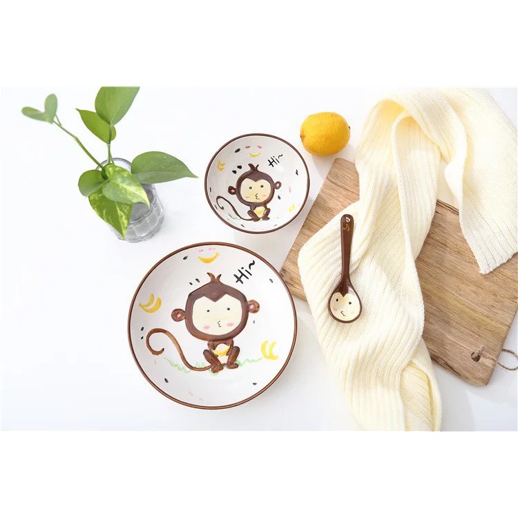 Bát đĩa thìa hình thú dễ thương, set ăn dặm cho bé bằng sứ cute: 5.14