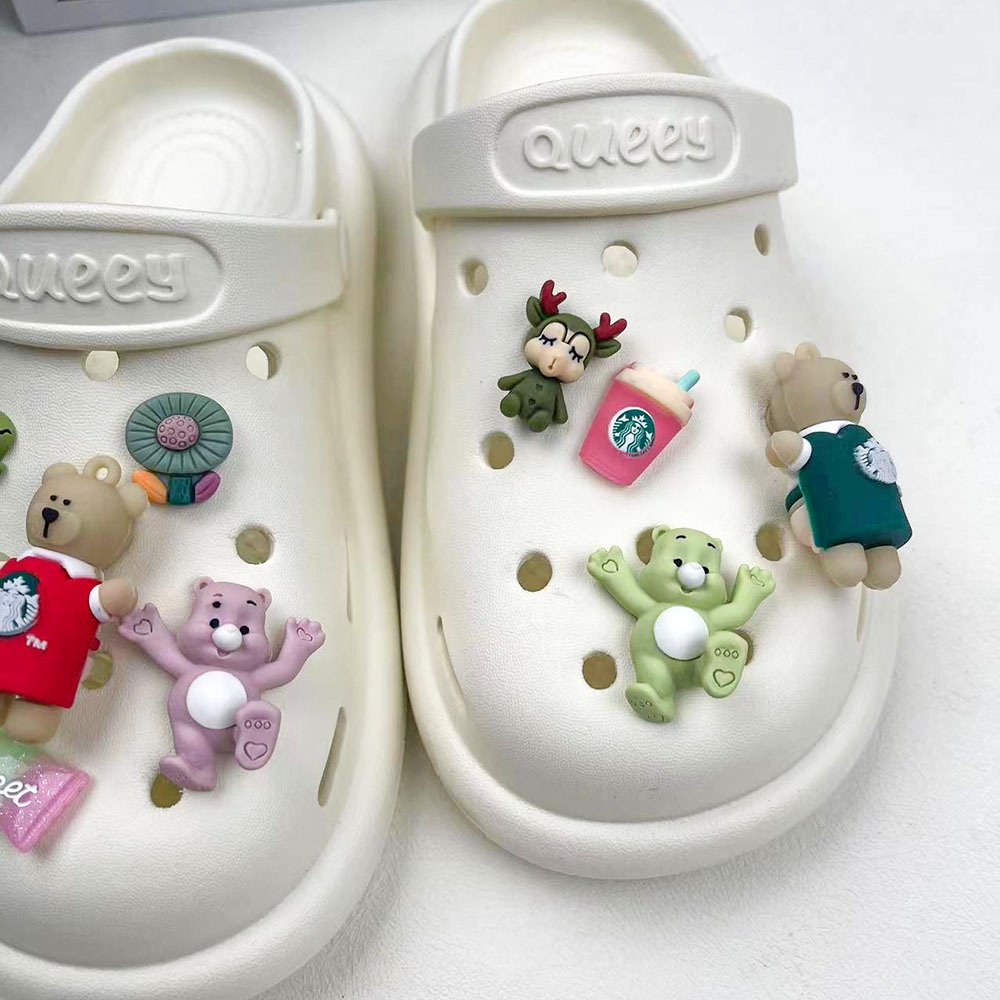 Bộ Phụ Kiện Khóa Giày Crocs Hình Gấu Hoạt Hình Ba Chiều Dễ Thương