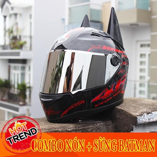 AGU FULL FACE ĐỎ GẮN SỪNG BATMAN (ĐỎ VÀ ĐEN)( BẢO HÀNH 12 THÁNG)