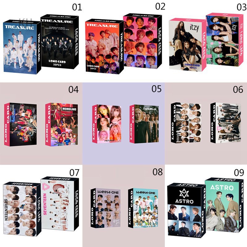 30 Thẻ hình lomo nhóm nhạc kpop Kpop Itzymomoland/ Seventeen/ Red Velvet/ Wanna One/ Astro Treasure 1