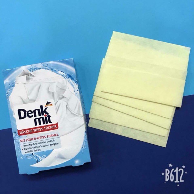 Giấy tẩy trắng quần áo Denkmit - Giấy giặt trắng Denkmit | Nhập Đức chính hãng | Nguyên hộp 20 tờ - Có tách lẻ