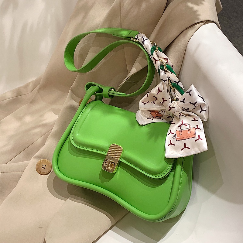 Túi xách IELGY đeo vai bằng vải màu trơn phối khăn trang trí thời trang cho nữ