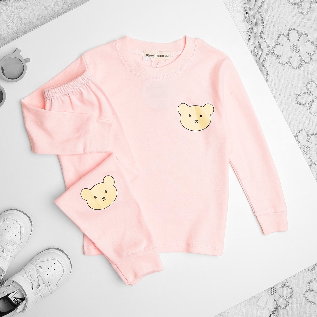 [SALE] Bộ Dài Tay Cho Bé Trai, Bé Gái Minky Mom Cotton Bozip Ngực In Gấu Teddy, Đồ Bộ Cho Bé Mặc Nhà Thu Đông MKMTD2153