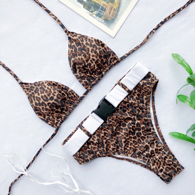 [BKN744] &lt;ÂU&gt; SET BIKINI HOẠ TIÊT DA THÚ KÈM BELT (CẠP CAO)