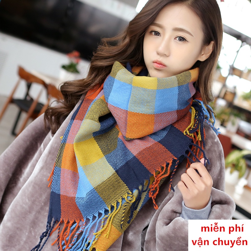 Khăn choàng cổ len dày dặn giữ ấm phong cách Hàn Quốc cho nữ