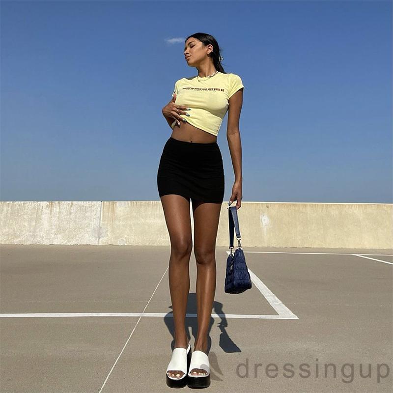 Chân Váy Ngắn Mỏng Màu Trơn Lưng Cao Co Giãn Cho Nữ