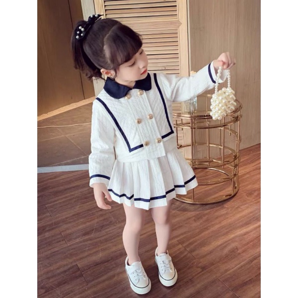 Set Bộ Bé Gái💥 Áo Vest Cách Điệu Cổ Sen + Chân Váy Xòe Xếp Ly Sang Chảnh (Loại 1) (15-28kg)