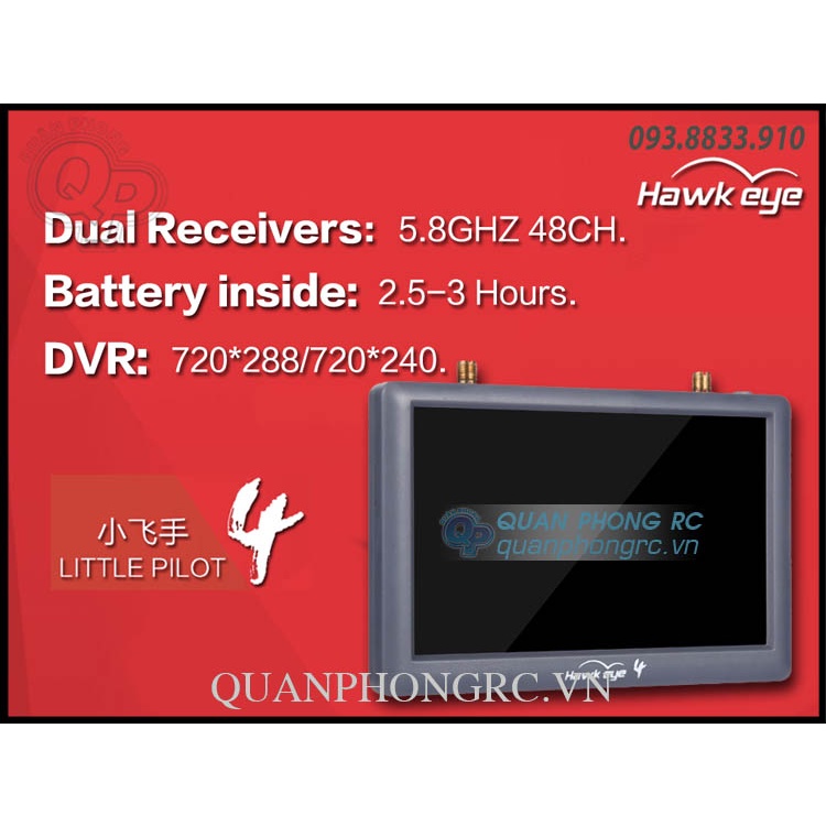 Màn Hình Hawkeye Little Pilot 4 5inch FPV Monitor with Dual Receivers DVR