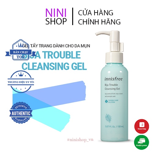 Gel tẩy trang cho da mụn, nhạy cảm Innisfree Jeju Bija Trouble Cleansing Gel 150ml - NiNiShop