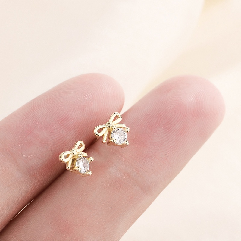 Bông tai mạ bạc 925 MANYUE hình nơ nhỏ xinh đơn giản phong cách thời trang Hàn Quốc
