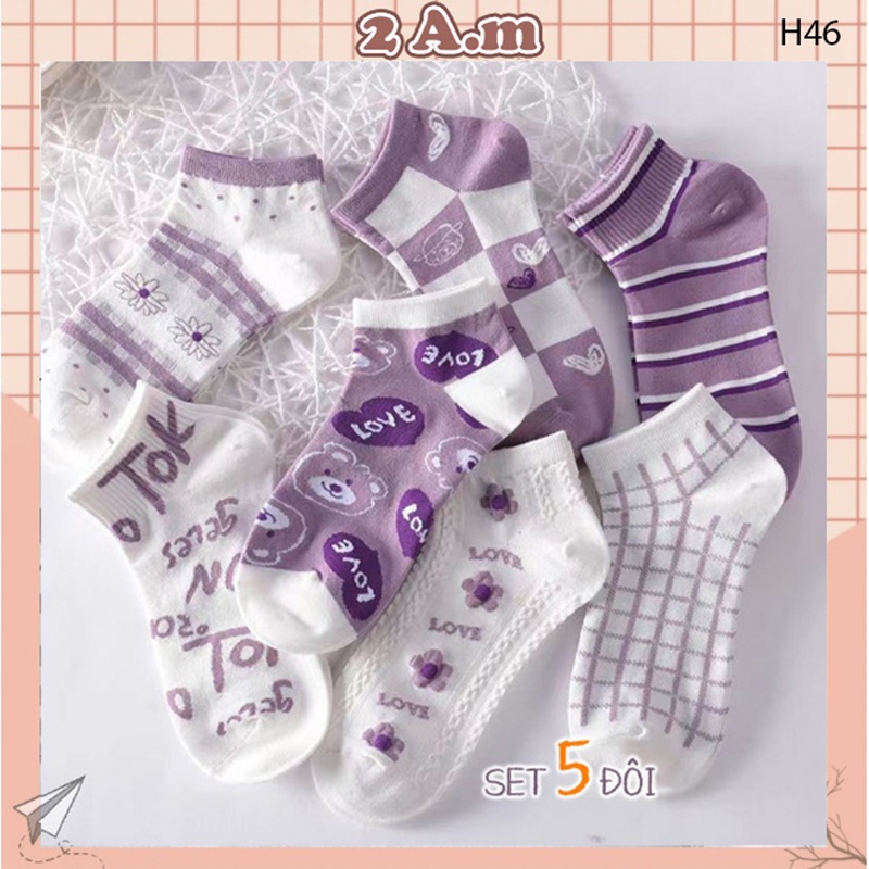 Vớ Nữ Màu Tím Cổ Ngắn - Tất Vớ Nữ Dễ Thương Thời Trang Hàn Quốc