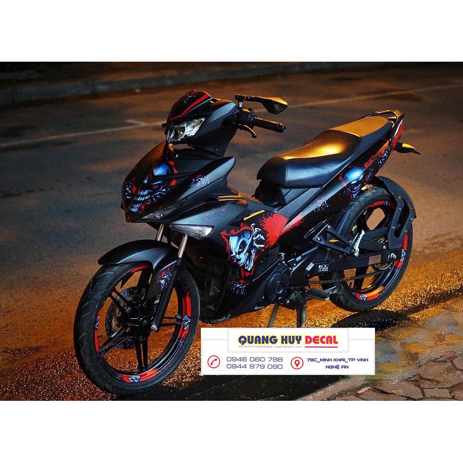 Tem trùm exciter 150 đỏ đen skull, tem exciter 150, team trùm exciter 150, tem xe exciter 150, team trùm ex 150, team xe