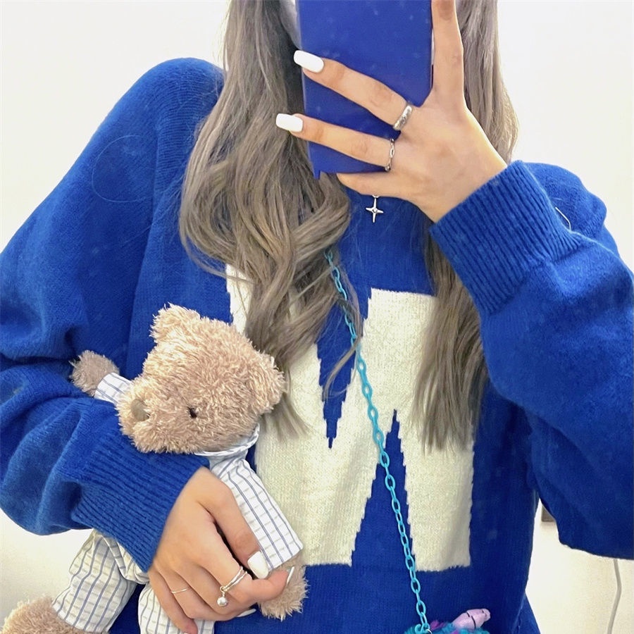 Áo sweater cổ tròn in chữ màu trắng dáng rộng phong cách Hàn Quốc dành cho các cặp đôi