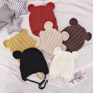Mũ Len Tai Gấu Cho Bé Trai Bé Gái Có Dây Buộc M19