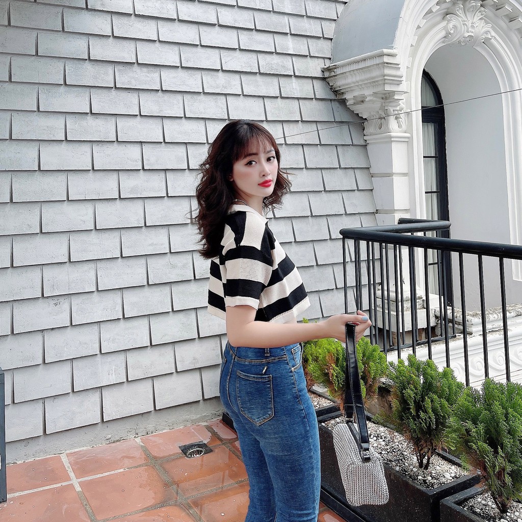Croptop nữ sọc ngang KAYLIN áo kiểu lửng thun phông trẻ trung N1545