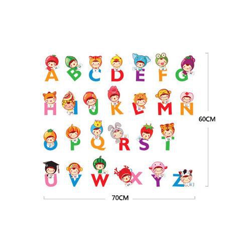 Tranh decal, đề can dán tường cho bé trai - gái học bảng chữ cái, hình sticker dán tường bảng chữ cái cho bé học