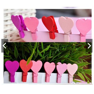 combo 10 kẹp gỗ trái tim sắc màu kèm dây thừng