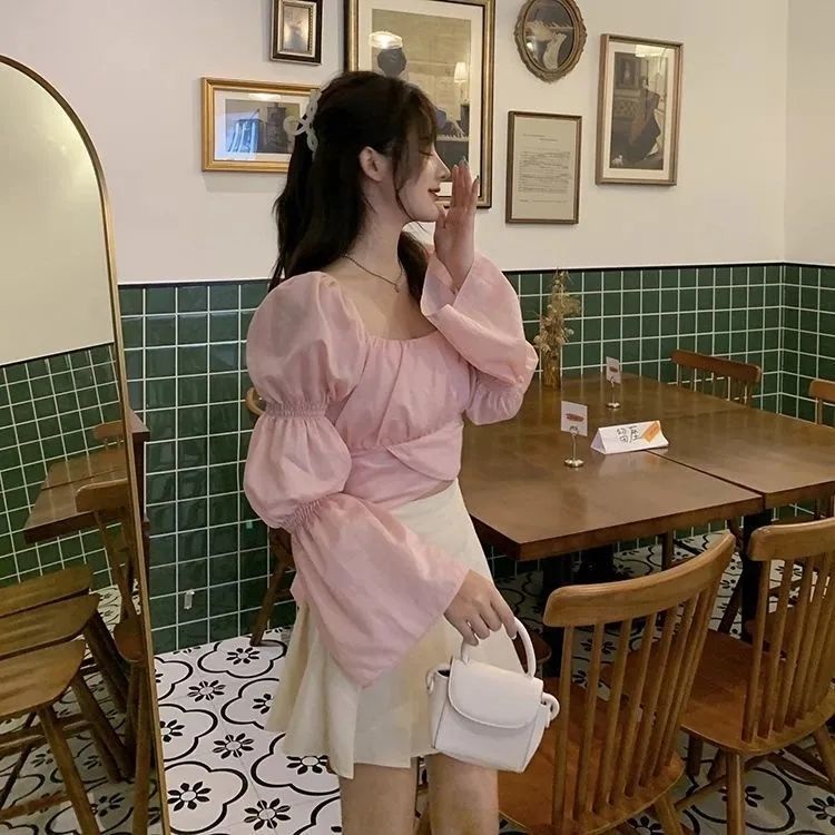 Jiashucheng Áo Kiểu Tay Phồng Dài Hở Rốn Thời Trang Quyến Rũ Cho Nữ