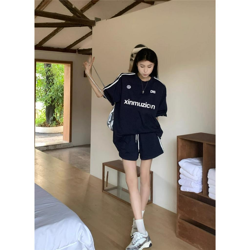 Áo Thun Nữ Cổ Tròn Tay Lỡ Dáng Rộng In Chữ Phong Cách Hàn Quốc Thời Trang Mùa Hè