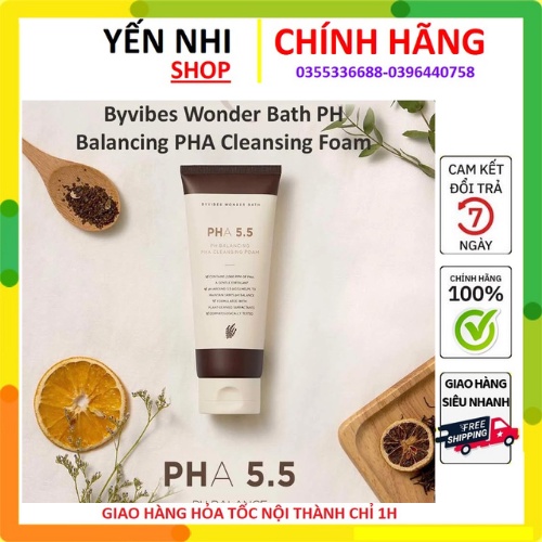 Sữa Rửa Mặt Byvibes Wonder Bath PHA 5.5 PH Balancing PHA Cleansing Foam 130ml