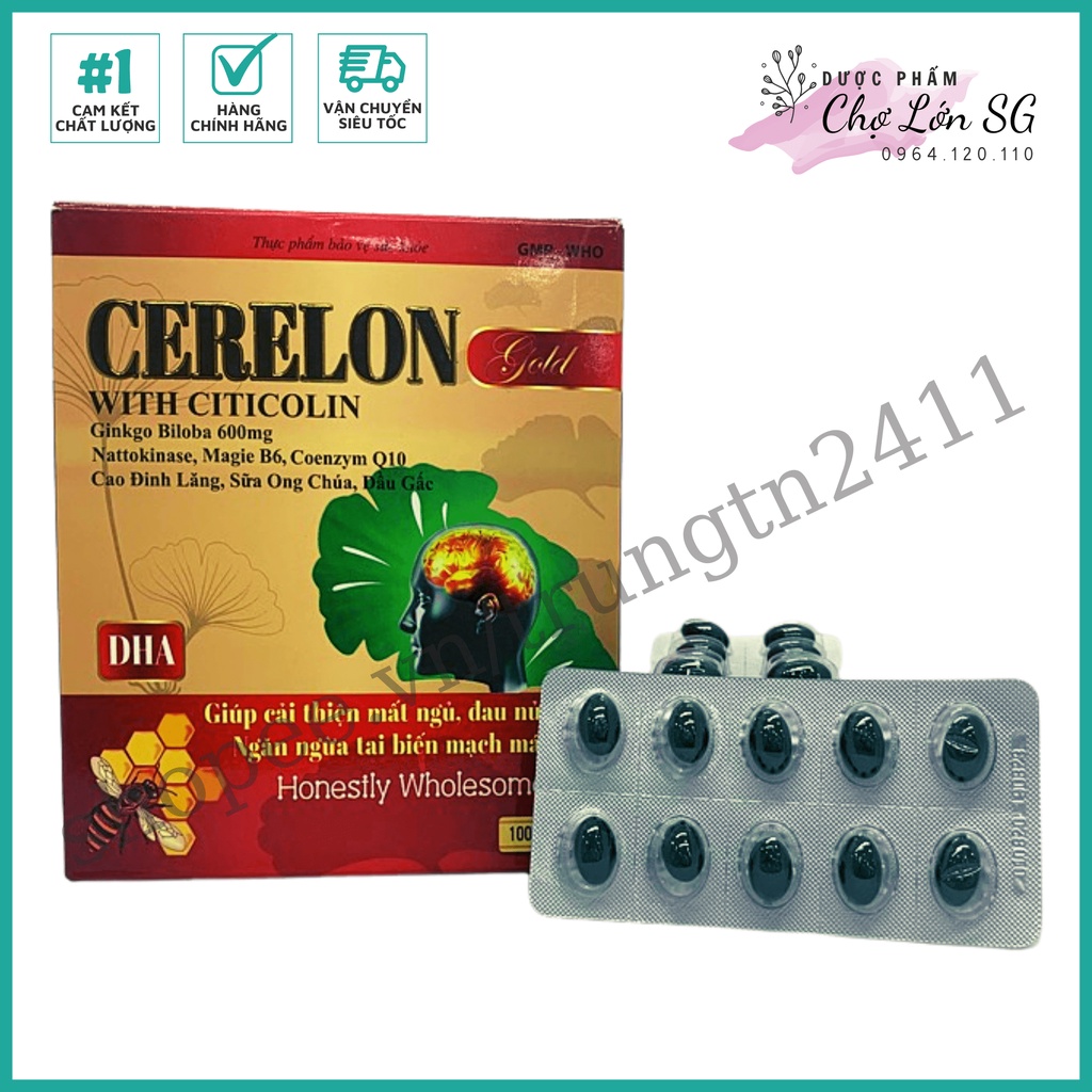 Viên uống bổ não CERELON GOLD giảm đau đầu, mất ngủ, hoa mắt chóng mặt