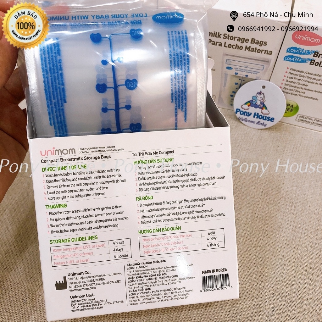 Túi trữ sữa Unimom Hàn Quốc 210ml không có BPA Hộp 30 túi / 60 túi