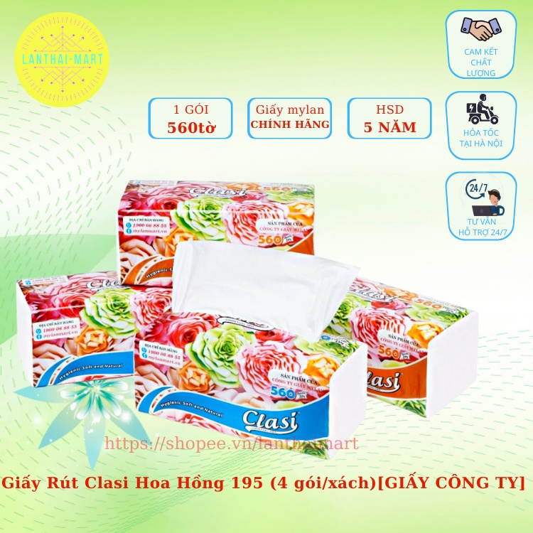 COMBO 4 GÓI Giấy Rút Clasi Hoa Hồng 195 (4 gói/xách)