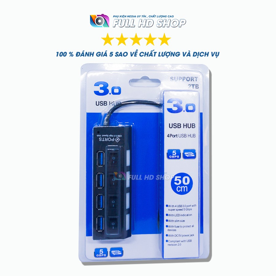 Bộ chia cổng USB 3.0 - Hub chia cổng USB tốc độ cao 4 cổng có công tắc - Full HD Shop | BigBuy360 - bigbuy360.vn