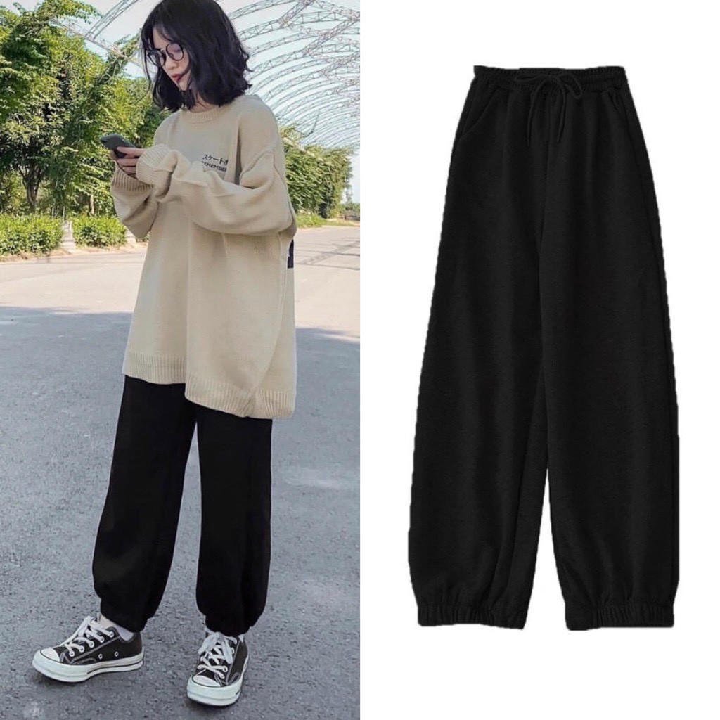 Quần jogger nữ LÓT NỈ dài ống rộng phong cách Ulzzang bo gấu chất thun trẻ trung QJ220 | BigBuy360 - bigbuy360.vn