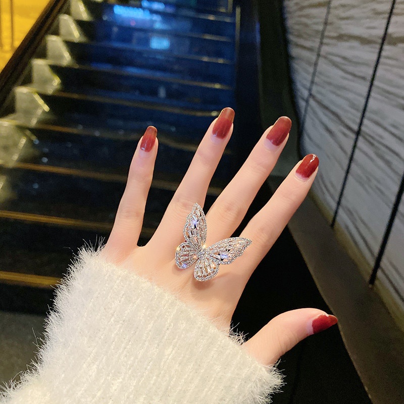 Nhẫn hình bướm đính đá zircon chất lượng cao thiết kế mới sang trọng cho nữ
