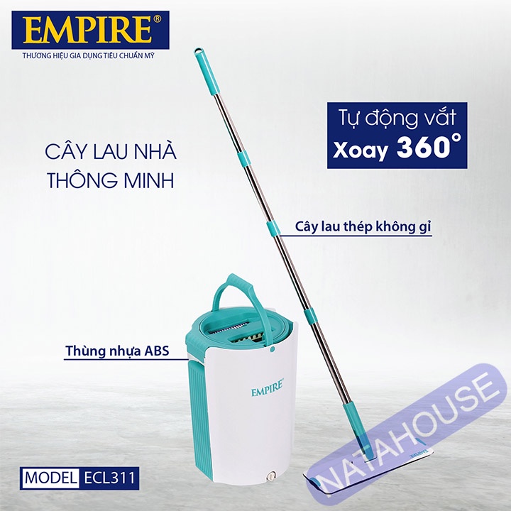 Cây Lau Nhà Empire ECL311 Bộ Lau Nhà Tự Vắt Thông Minh loại lớn 38cm NATAHOUSE