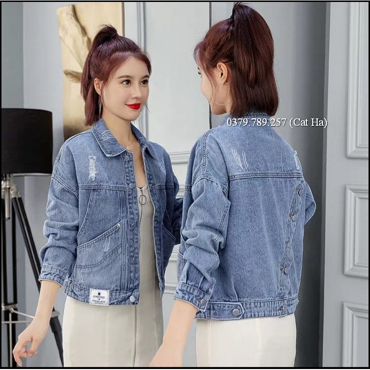 Áo khoác nữ chất jean cao cấp thời trang form dưới 58Kg xanh-đen chéo BB42