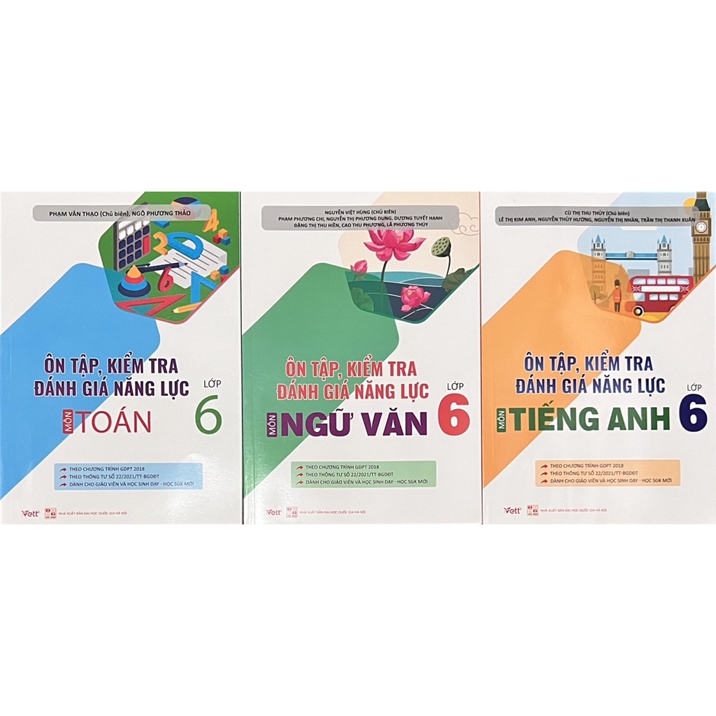 Sách -  Ôn Tập, Kiểm Tra Đánh Giá Năng Lực Môn Toán - Ngữ Văn - Tiếng Anh Lớp 6