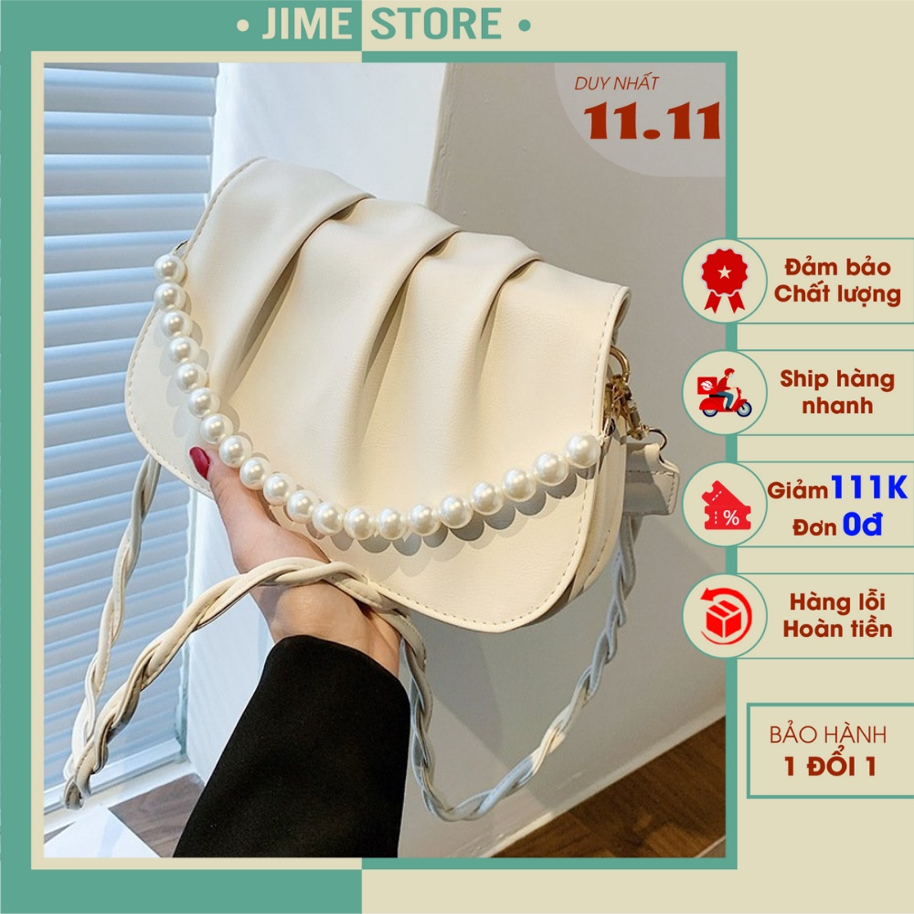 Túi Xách Nữ Túi Đeo Vai Quai Ngọc Dáng Nếp Gấp Sang Xịn Mịn JIME STORE T21