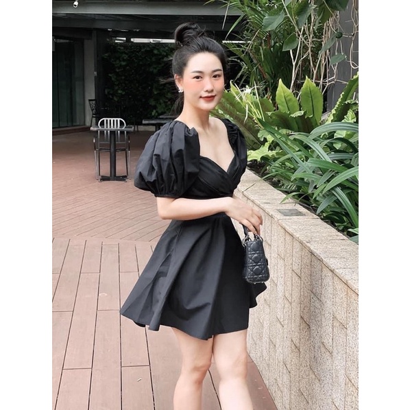Váy đầm mini tay bồng kiểu dáng tiểu thư