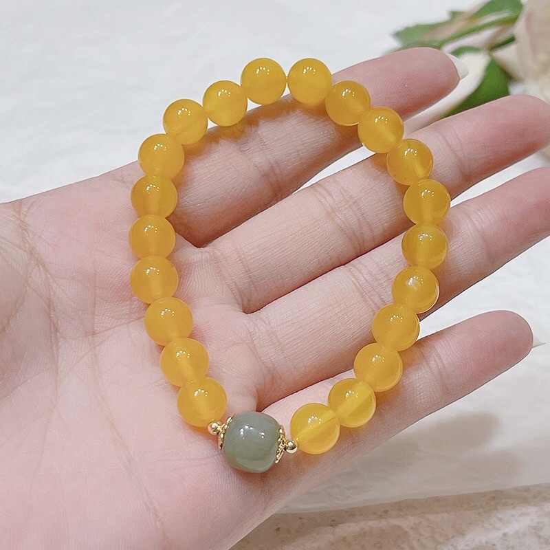 Vòng Tay Đá Màu Vàng Hạt 8ly Thời Trang NTTT22 -  Ngọc Trai Trường Thịnh