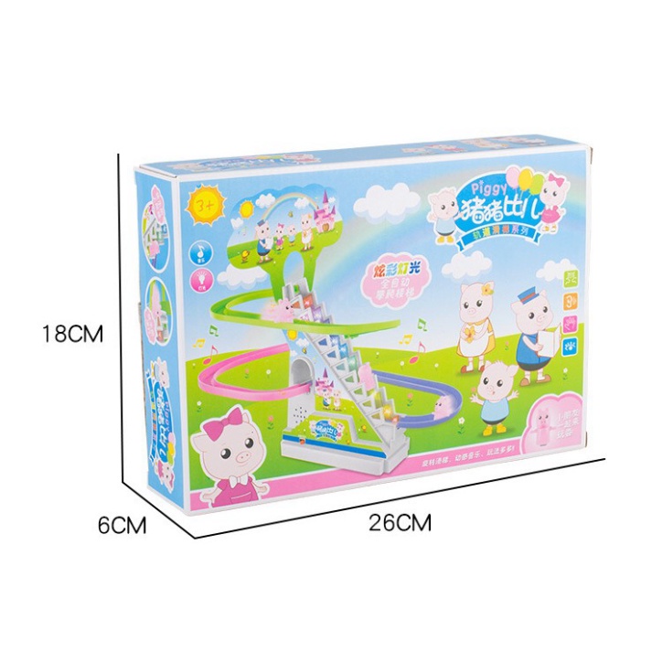 Bộ đồ chơi heo Peppa và vịt leo cầu thang bằng nhưa có nhạc và có đèn ngộ nghĩnh cho bé, kt 25 x 26 x 17cm (1388HPP)