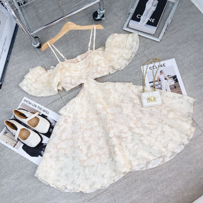 ĐẦM HOA RỚT VAI KHOÉT EO