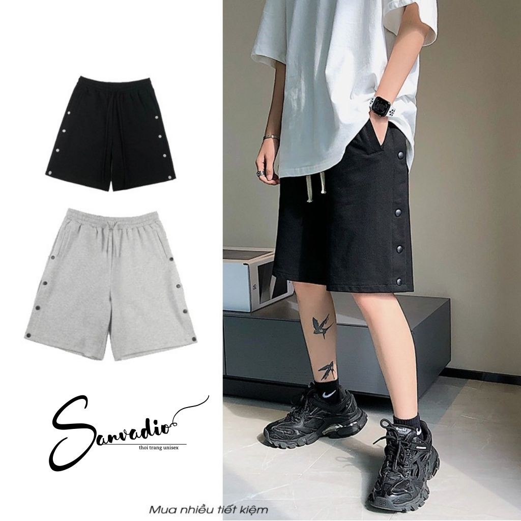 Quần SHORT TRƠN khuy nút unisex Sanvadio thể thao basic nam nữ oversize phong cách đường phố Hàn Quốc  ullzang QĐ01
