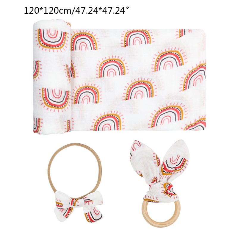 Bộ 3 Món Chăn Quấn + Băng Đô + Kẹp Tóc Xinh Xắn Cho Bé Sơ Sinh