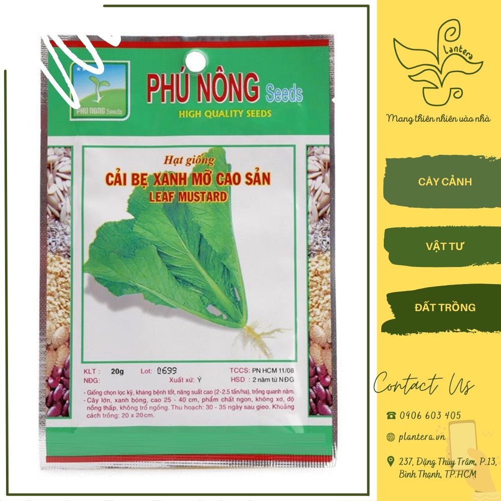 Hạt giống Phú Nông - Cải bẹ xanh mỡ Gói 20g - Hạt Giống - Rau Ăn Lá