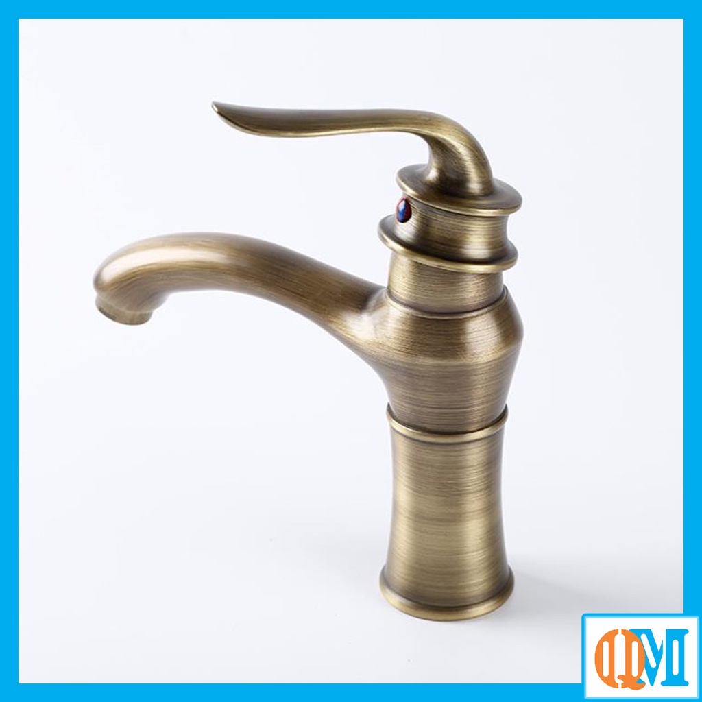 Vòi bồn rửa mặt, vòi Lavabo đồng giả cổ  Aladdin nóng lạnh (kèm dây cấp nước)