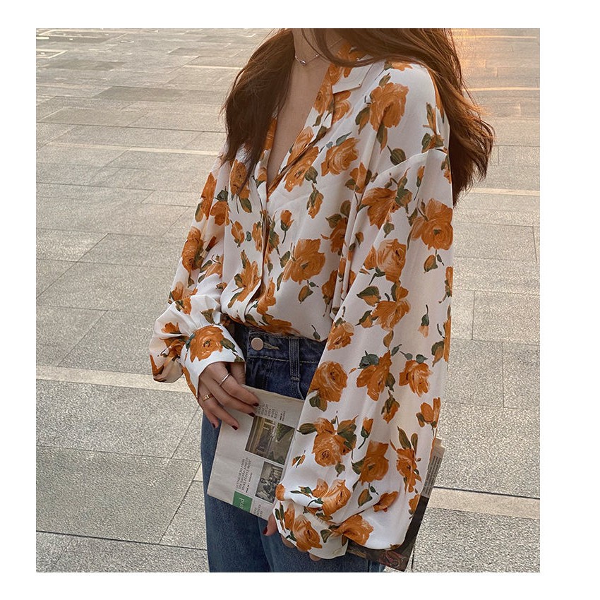 Áo Sơ Mi Nữ ♥️ Tay Dài Hoa Tiết Hoa Hồng Retro Chiffon From Rộng Hàn Quốc - Store 99 | BigBuy360 - bigbuy360.vn