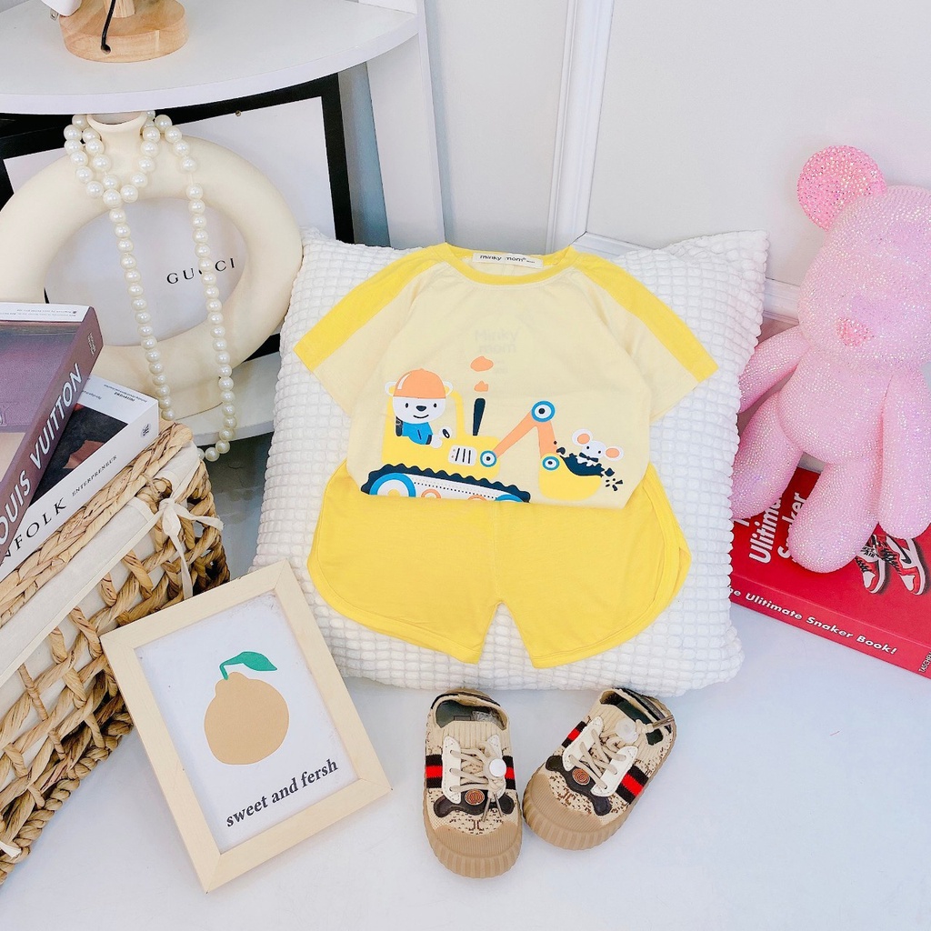 Bộ cộc tay ngắn tay thun lạnh cho bé trai bé gái hàng Minky Mom màu viền tay đẹp. Bé 9-23kg. MMCT18 Shop-Mẹ-Rùa